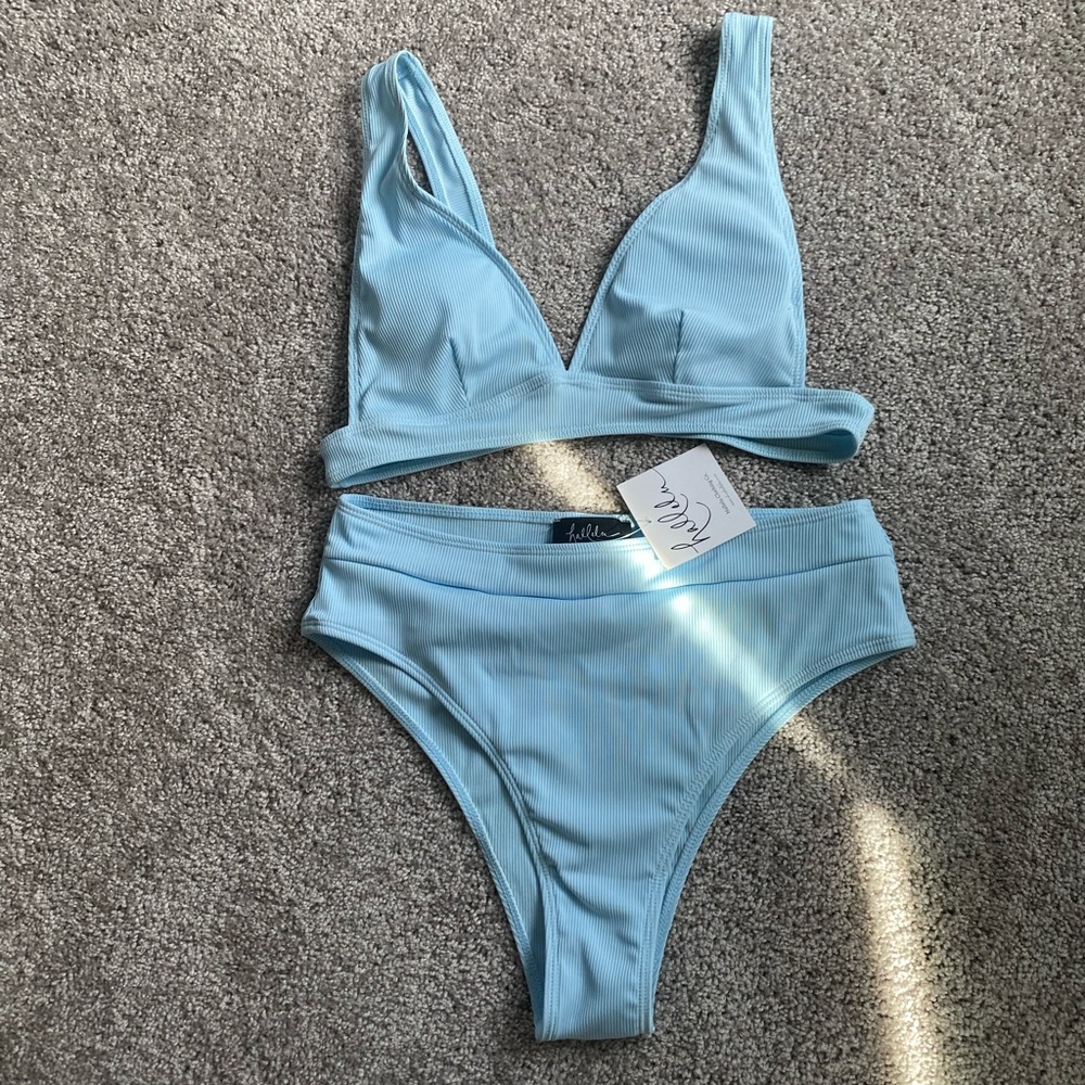 NWT LIGHT BLUE RIBBED BIKINI